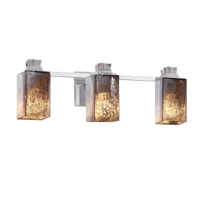 Justice Design Fusion Ardent 3-light Polished Chrome Bath Bar, Mercury Glass Square w/ Flat Rim Shade