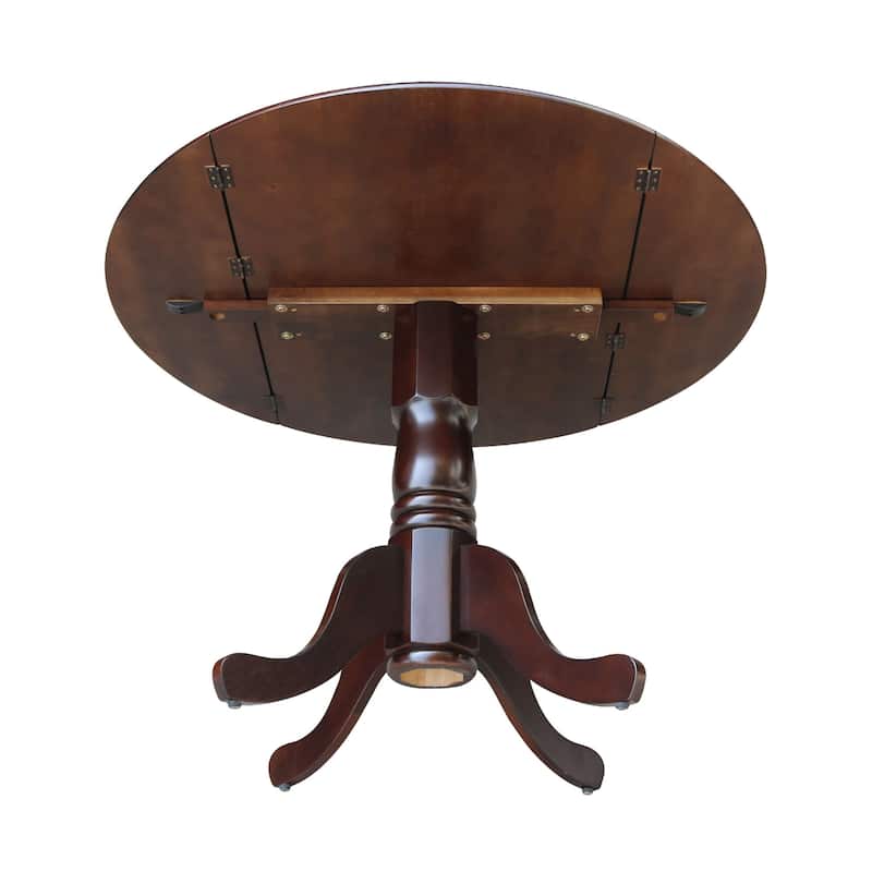Round Pedestal Base Solid Wood 42-inch Drop-leaf Dining Table