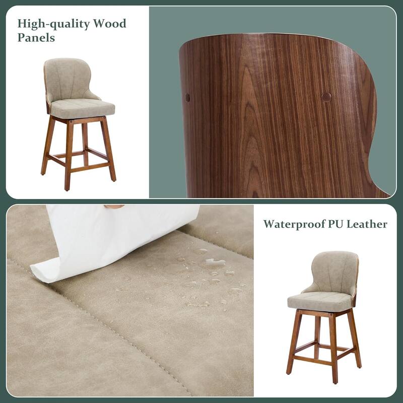 XINMICS 26 Inches Counter Height Bar Stools, Swivel PU Leather Bar Stools with Bentwood Backs, Set of 2/3 - N/A