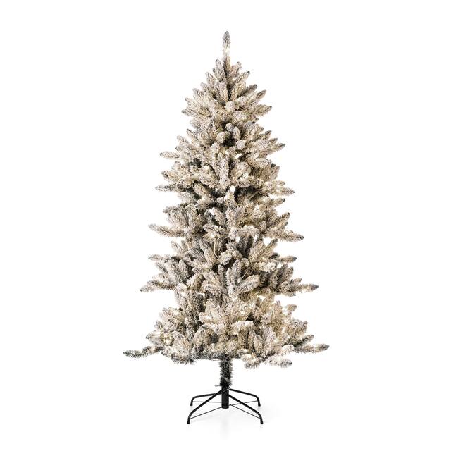 Glitzhome Snow Flocked Pre-lit Fir Christmas Tree - 6FT Slim Fir