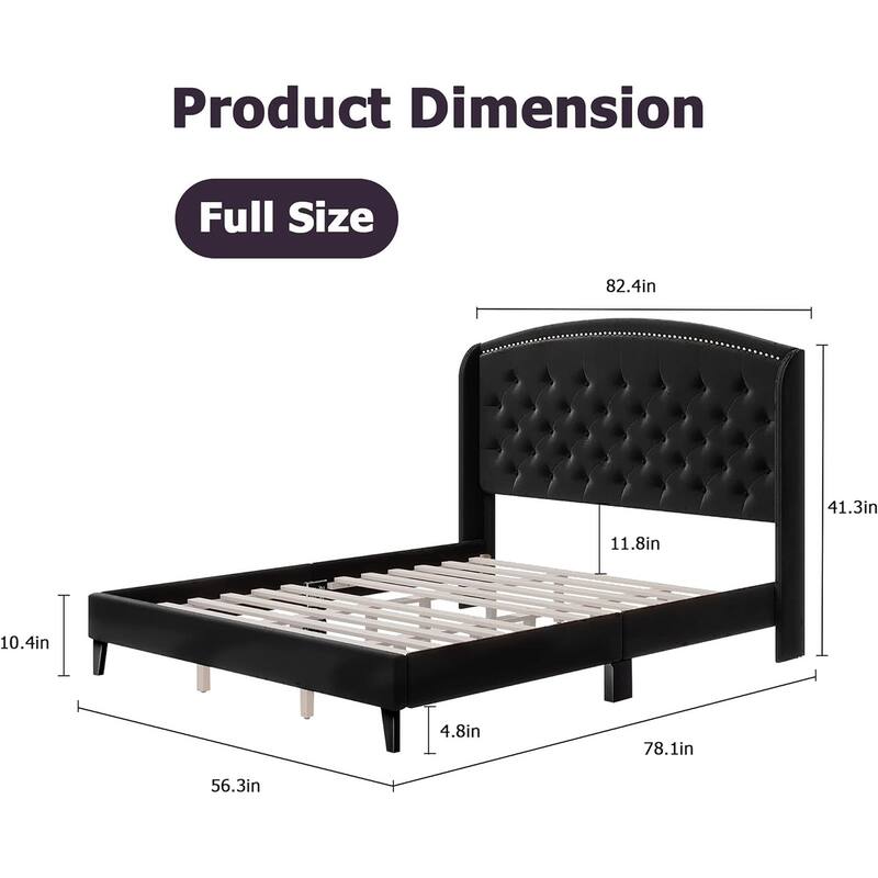 Platform Bed Frame Full with Upholstered Wingback Headboard