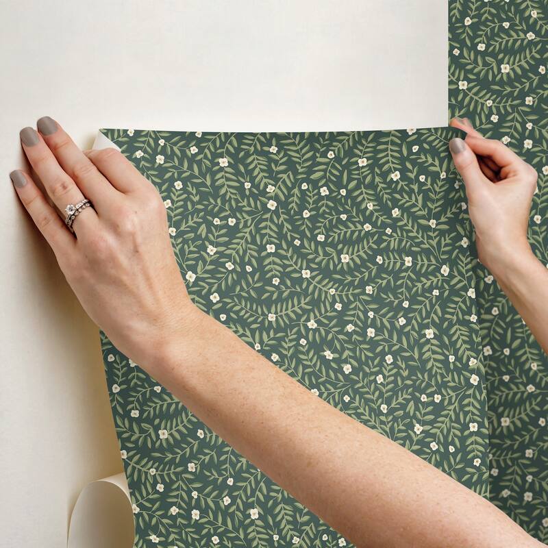 Rifle Paper Co. Elodie Evergreen Petite Floral Premium Peel + Stick Wallpaper