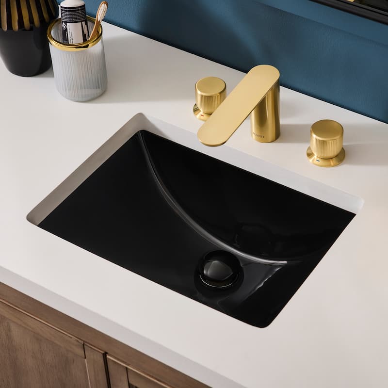 Ruvati 18 x 12-3/4 inch Undermount Bathroom Sink Black Porcelain Ceramic with Overflow - RVB0720BK