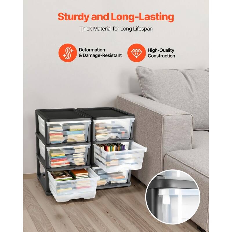 Multi-Purpose Plastic Storage Drawers with Transparent Front and Rolling Cabinet for Bedroom or Kitchen