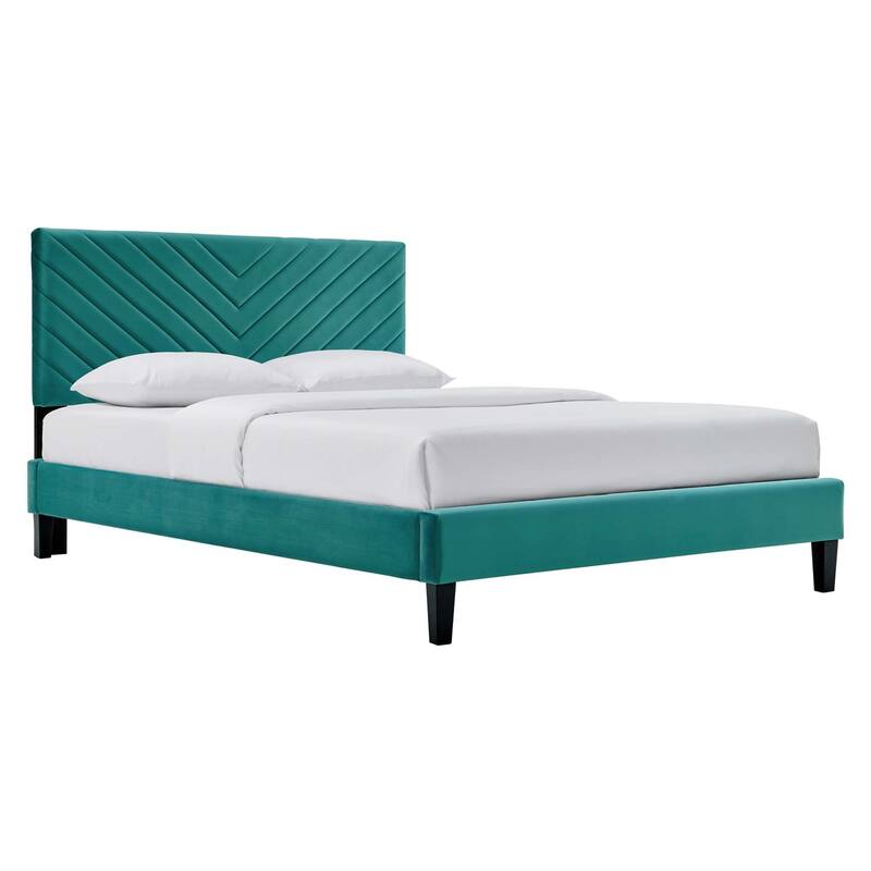 Roxanne Performance Velvet Platform Bed With Black Wood Legs