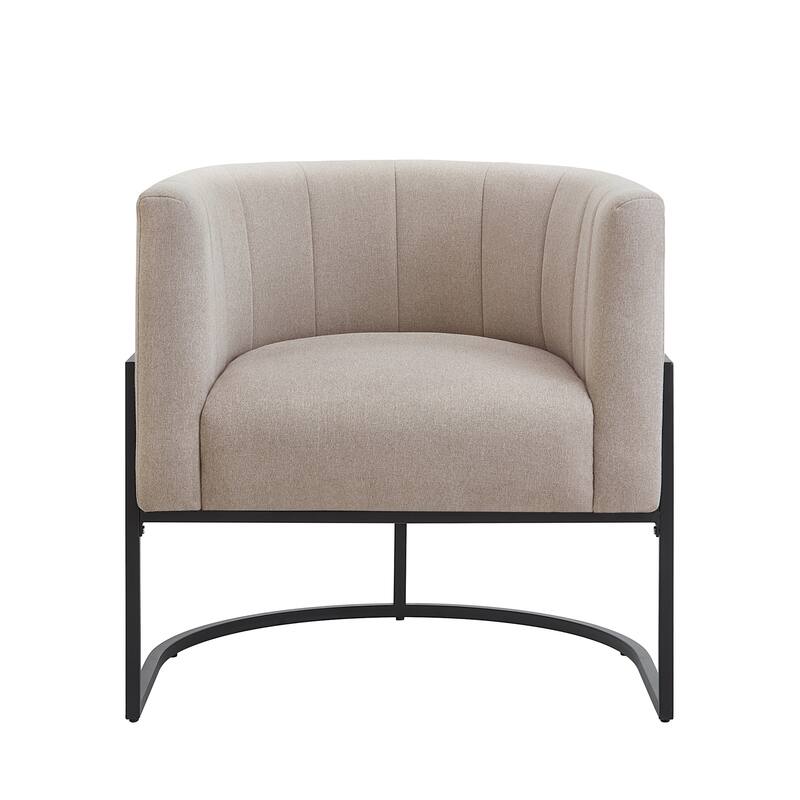 Upholstered Linen Accent Chair with Black Metal Stand,Mid-Century Living Room Leisure Chair with Curve Backrest