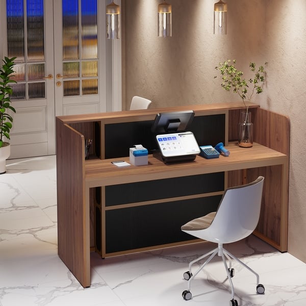 Modern Receptionist Desk With LED Light & Lockable Drawers - Office Lobby Counter For Salon, Cafe, Hotel