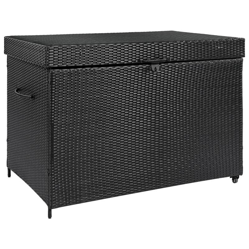 230-Gallon All-Weather Wicker Deck Storage Box With Wheels, Rattan Patio Organizer For Outdoor Furniture, Garden Tools. - Black