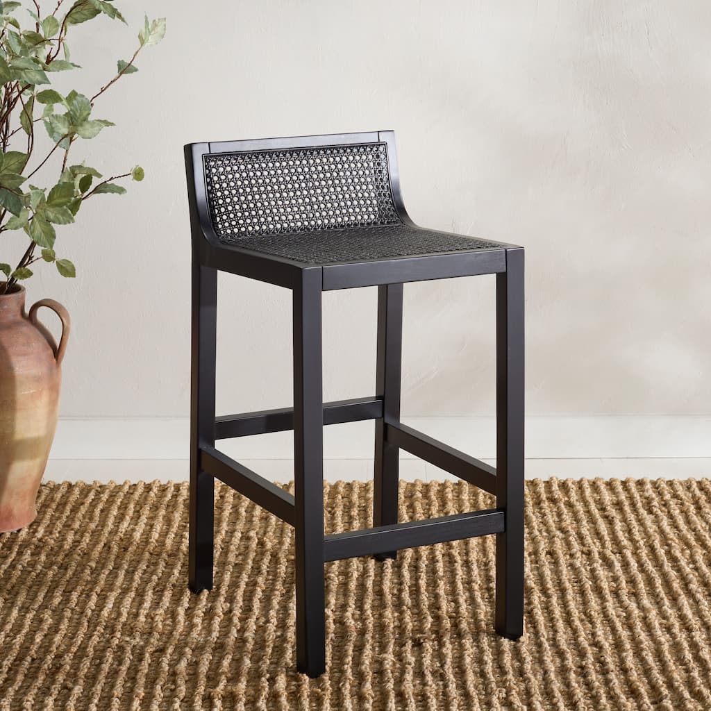 SAFAVIEH Carry Low Back Cane Counter Stool - 16" W x 19" D x 31" H - 16Wx19Dx31H