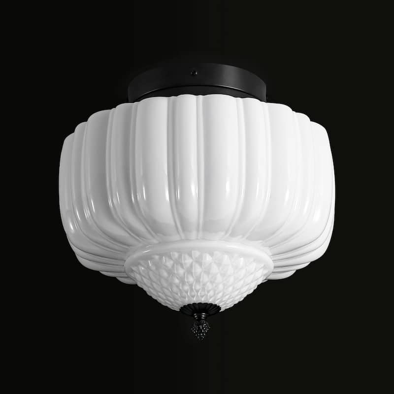 12.6" Modern Coastal Schoolhouse Semi-Flush Mount Ceiling Light with Milk Textured Glass for Bedroom, Kitchen, Entryways