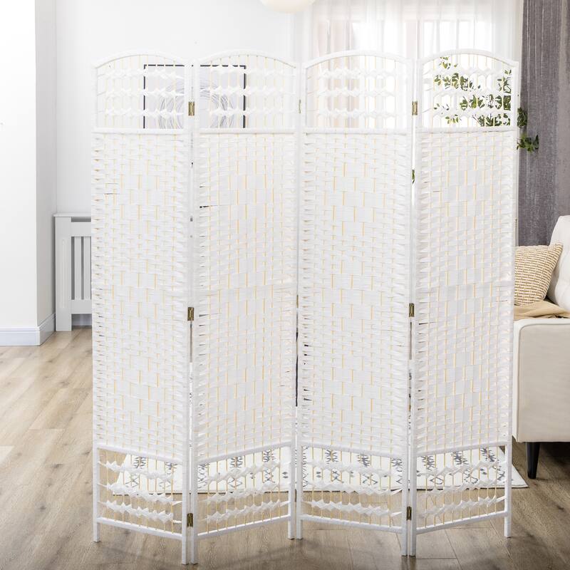 4 Panel Room Divider, Folding Privacy Screen, 5.6' Room Separator, Wave Fiber Freestanding Partition Wall Divider