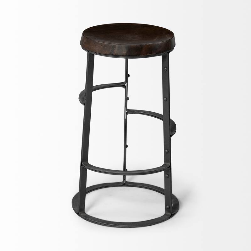 Neo Dark Brown Solid Wood Seat with Black Metal Frame Counter Stool - 15.8"W x 15.8"D x 26.3"H