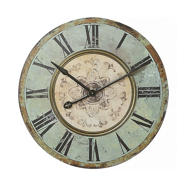 slide 2 of 6, Wood Wall Clock Distressed Mint Green