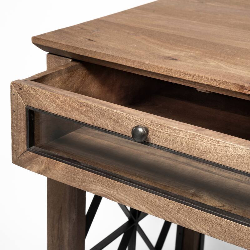 Eldorado III Brown Wood Metal Cross-Hatch, 3 Drawer Desk