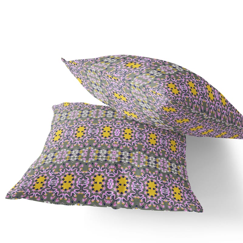 HomeRoots Set of Two 16" X 16" Purple and White Blown Seam Floral Indoor Outdoor Throw Pillow - 16.00' X '16.00' X '5.00