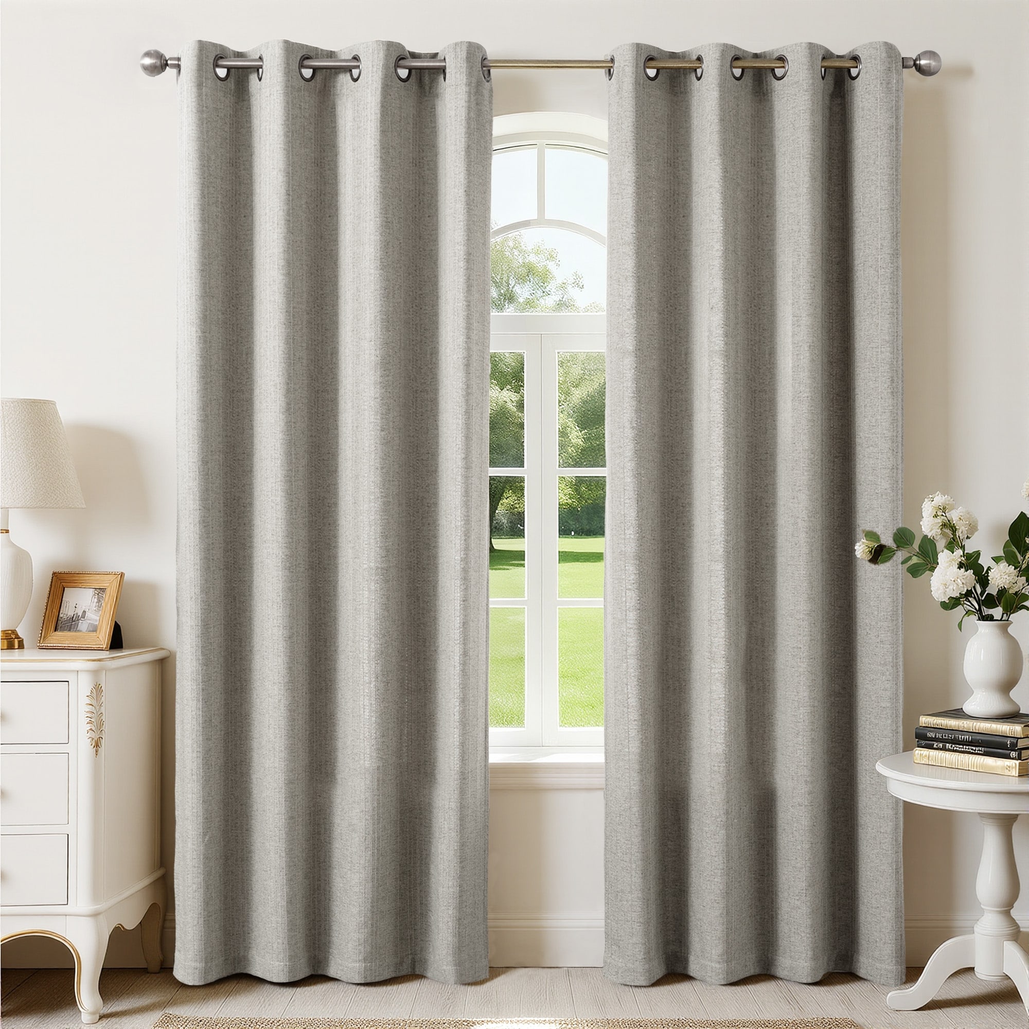 Linen Blend Solid Tone on Tone Novelty Stripe Grommet Room Darkening Pair