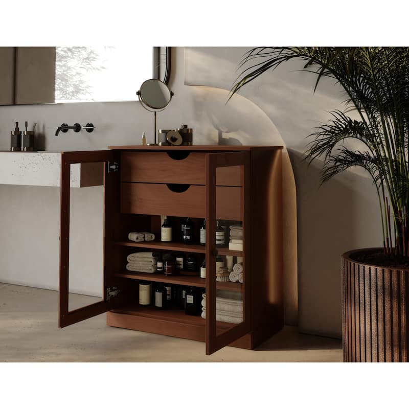 Palace Imports 100% Solid Wood 32" Bathroom Cabinet with Clear Glass Doors, 2-Drawers and Adjustable Shelves