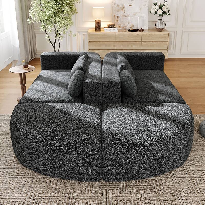 U-Shape Modular Sectional Sofa, Boucle Upholstered Boneless Couch, Compression Sofa with 4 Throw Pillows & 2 Cushions