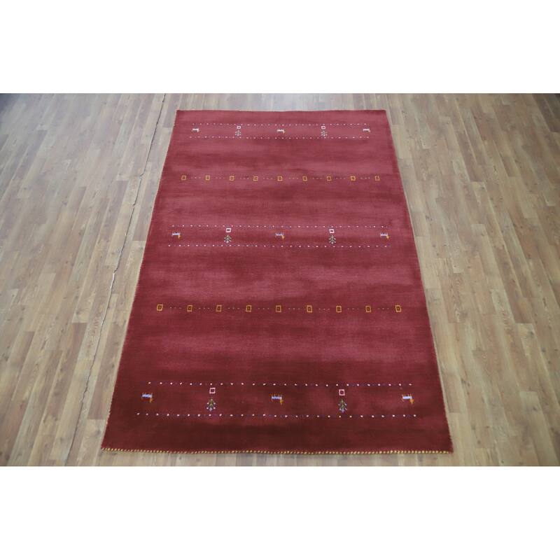 Hand Knotted Oriental 100% Wool Carpet Tribal Animal Pictorial Red Gabbeh Area Rug - 7' 8'' X 4' 11''