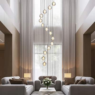 KAYLA 14-Lights Black Staircase Chandelier, Modern Pendant Light Fixture for Entryway, Living Room, Dinning Room, Foyer