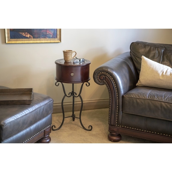 Wilson 1-drawer Wood and Metal Round Side Table. Opens flyout.