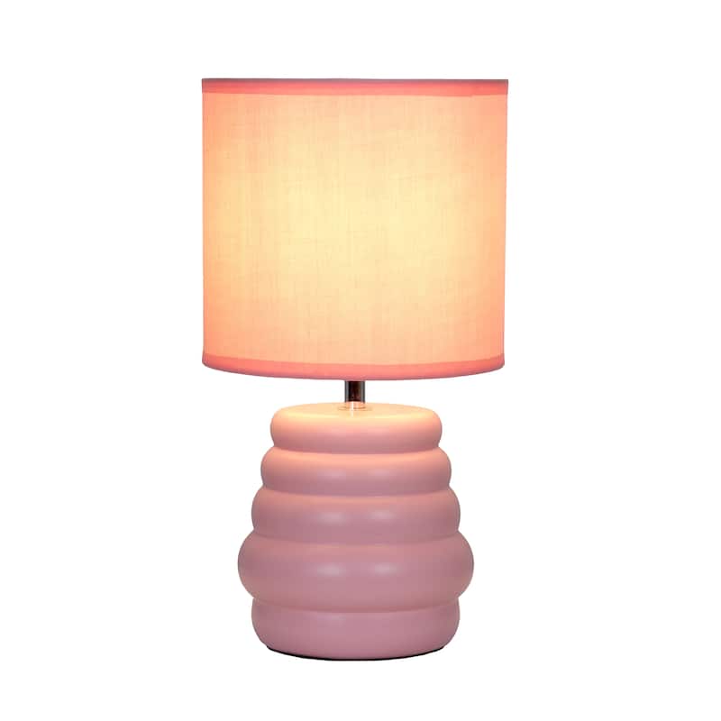 Stacked Ceramic Mini Table Lamp with Fabric Drum Shade Modern Sculptural Accent Lighting Compact Design