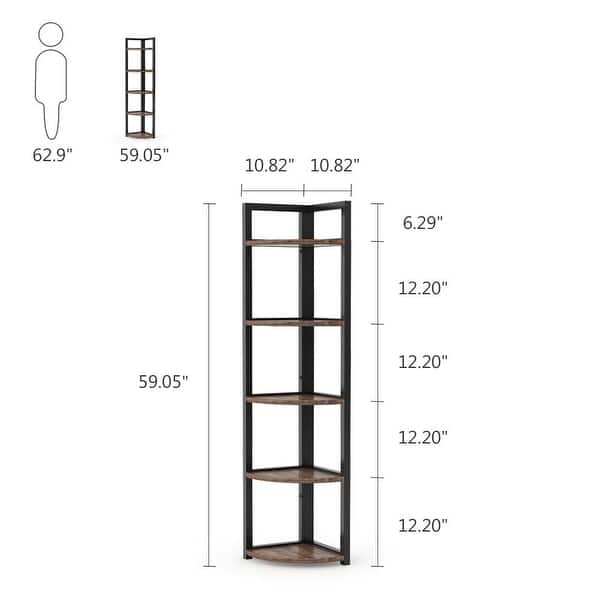 dimension image slide 4 of 4, 5-tier Corner Shelves Storage Rack Bookshelf