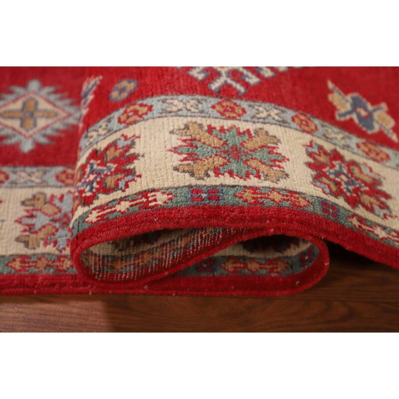 Traditional Kazak Oriental Rug Hand-Knotted Geometric Wool Carpet - 3'2"x 5'2"