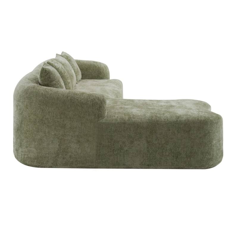 L-Shape Sectional Sofa with Curved Chaise, Beige Modular Chenille Couch