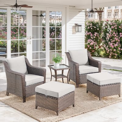 5 Piece Wicker Patio Furniture Set - Brown