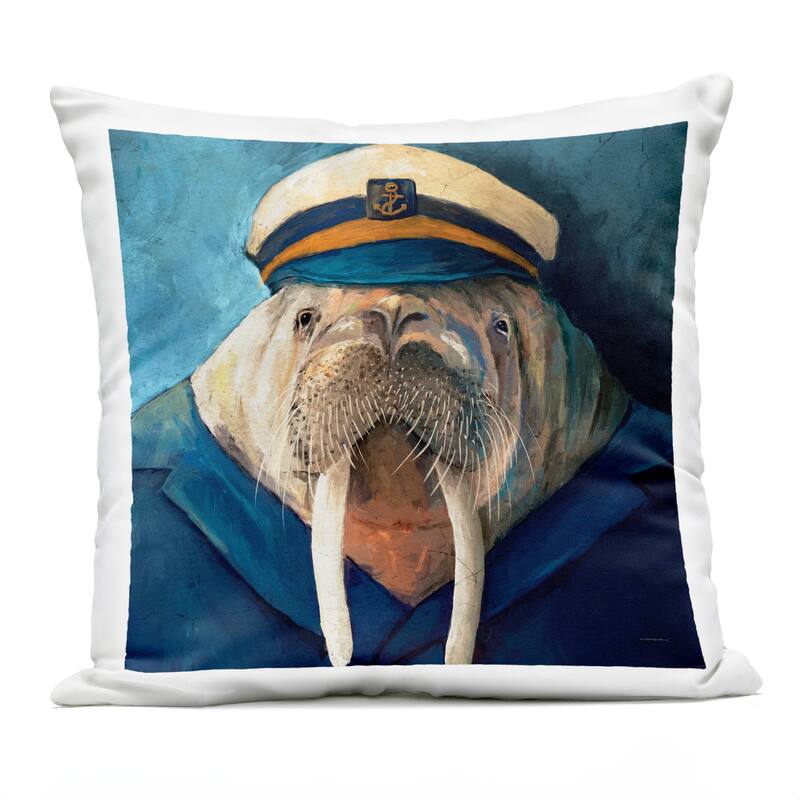 Stupell Sailor Captain Walrus Printed Outdoor Throw Pillow Design by Kamdon Kreations - Accent - Polyester - Blue - Single