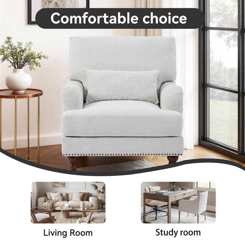 Chenille Accent Chair with Lumbar Pillow Nailhead Living Room