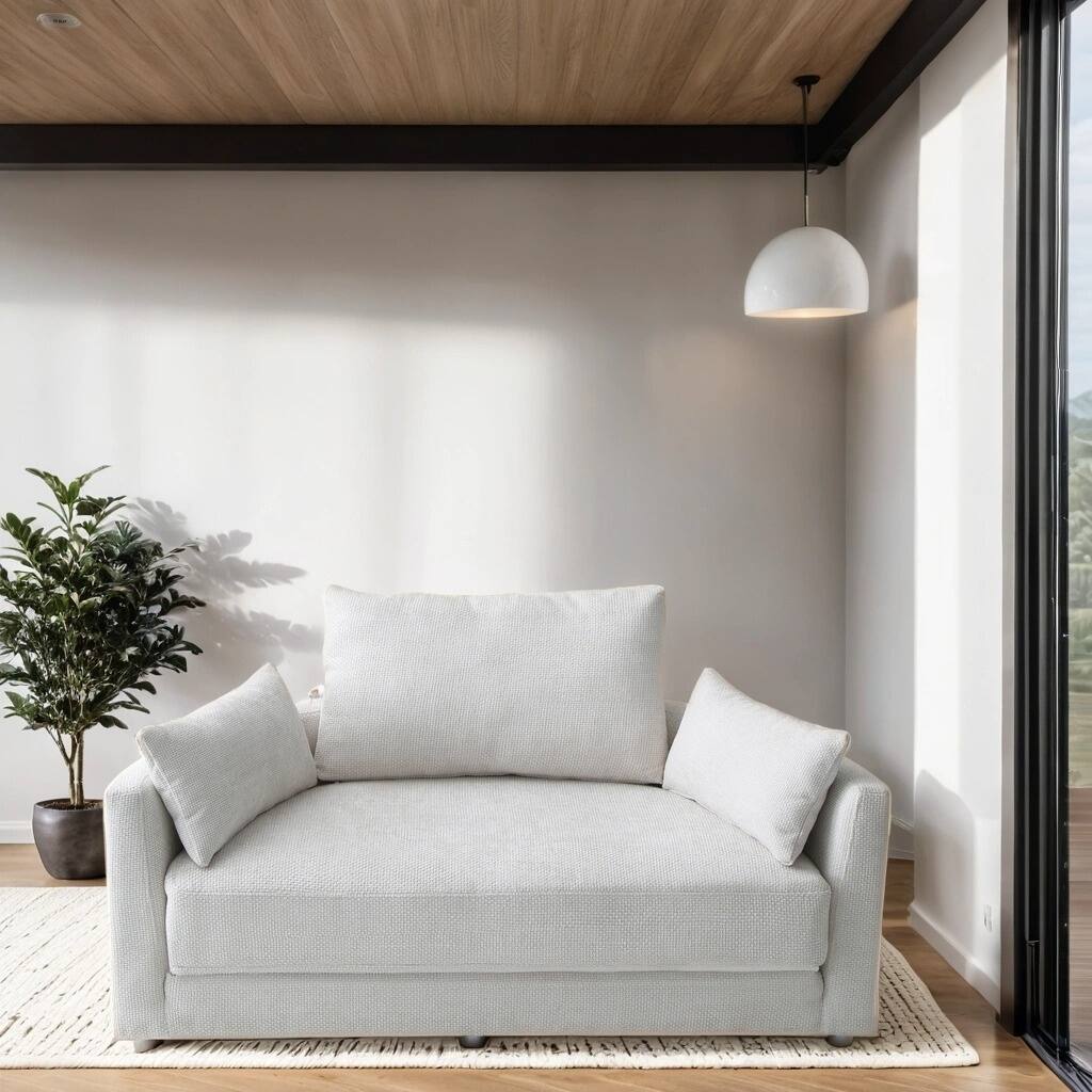 Foldable Circular Sleeper Sofa Bed Sofa Chair Bed Adjustable Futon Folding Lazy Sofa Couch, Beige