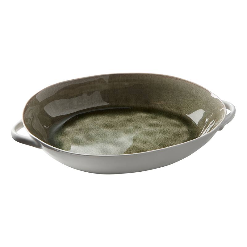Riverstone Green Porcelain Serving Bowl - 17oz Capacity, Dishwasher Safe, Perfect for Christmas Gatherings, 10.2" L x 6.2" W