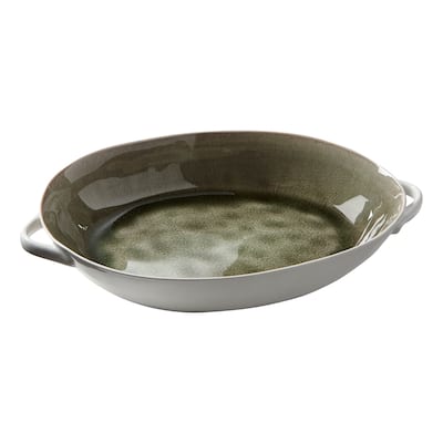 Riverstone Green Porcelain Serving Bowl - 17oz Capacity, Dishwasher Safe, Perfect for Christmas Gatherings, 10.2" L x 6.2" W