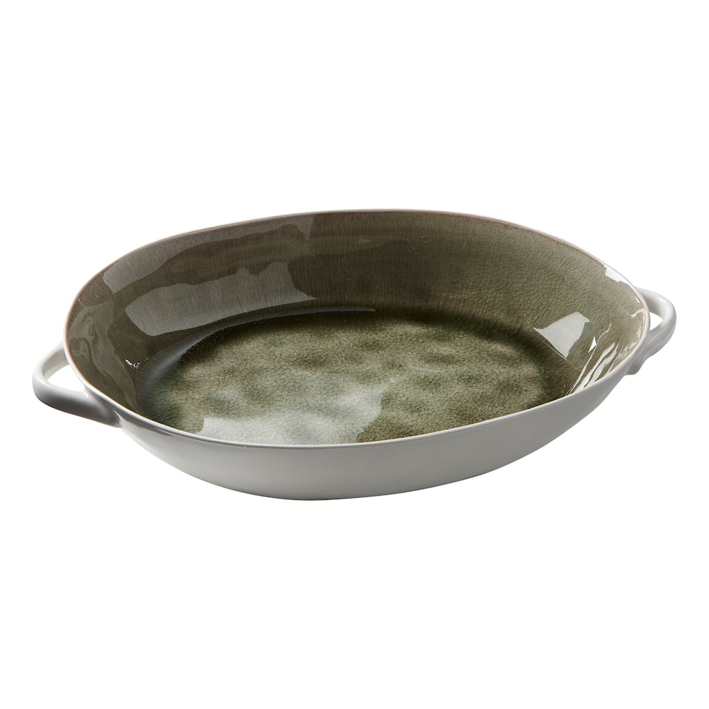Riverstone Green Porcelain Serving Bowl - 17oz Capacity, Dishwasher Safe, Perfect for Christmas Gatherings, 10.2" L x 6.2" W