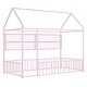 preview thumbnail 34 of 40, Twin Size Metal Bed House Bed Frame with Fence and Four Metal Grid Shelves