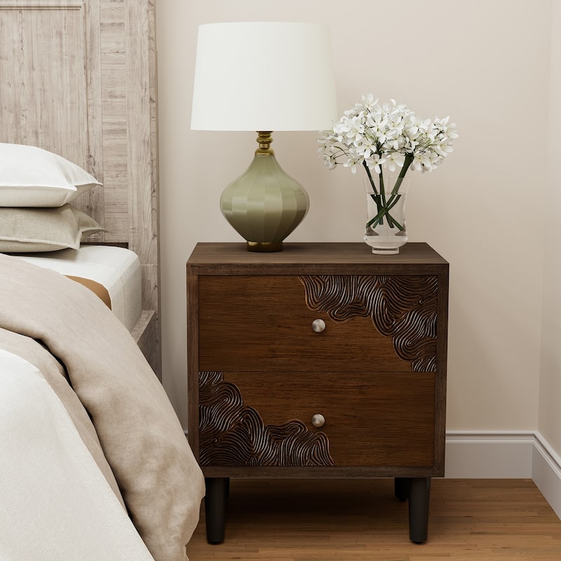SUNBURY Mid-Century End Table with Drawer - Brown - 2-drawer
