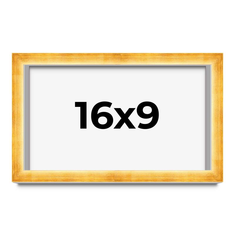 16x9 Shadow Box Frame Gold | 1.625 Inches Deep Real Wood Traditional