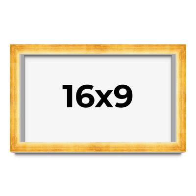 16x9 Shadow Box Frame Gold | 1.625 Inches Deep Real Wood Traditional