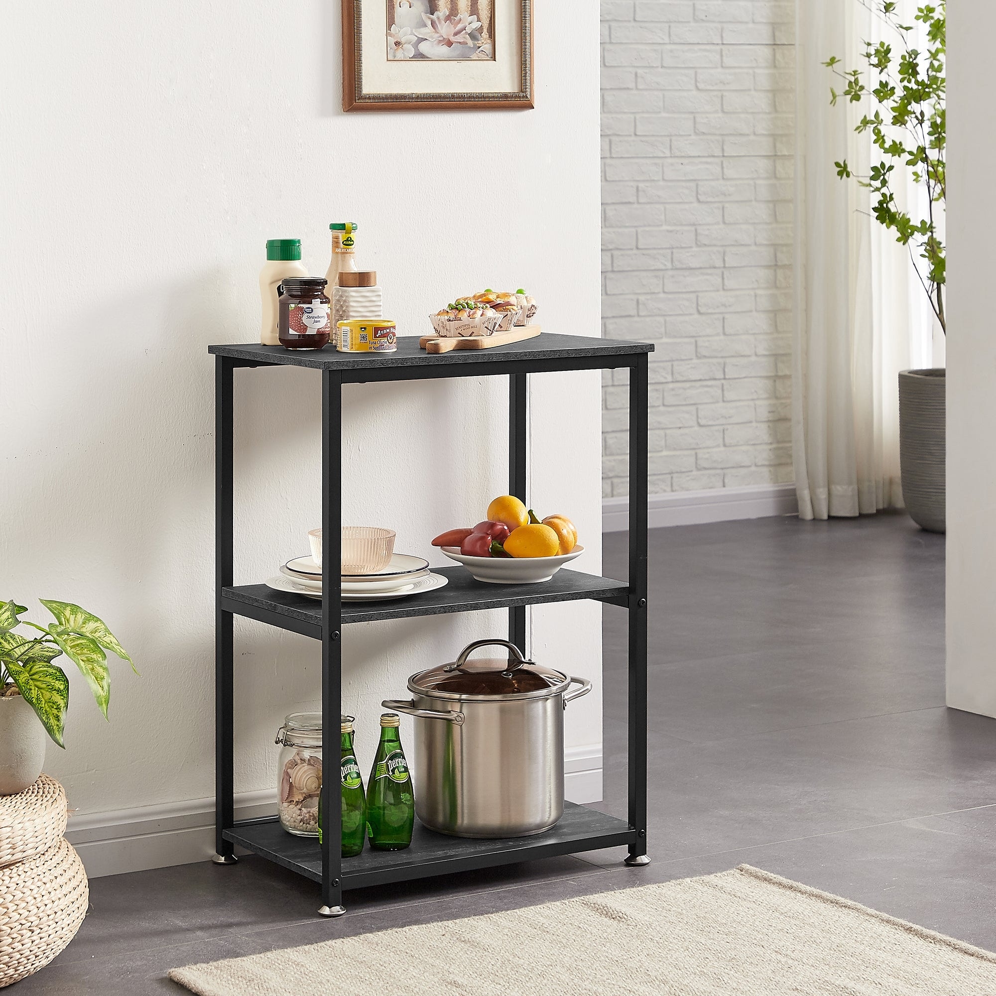VECELO 3-Tier Open Shelf End Table Narrow Space-Saving Design End Table with USB Charging Station Side Table for Living Room