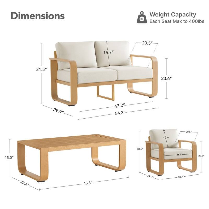 Spruce & Spring Outdoor Patio Furniture Set Aluminum Sofa Accent Chair