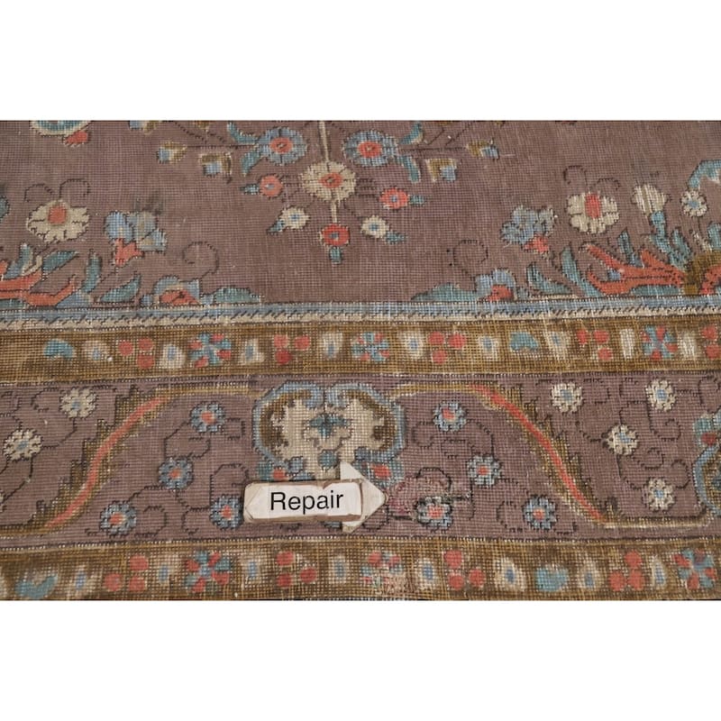 Distressed Gray Tabriz Vintage Persian Area Rug Handmade Wool Carpet - 7'11" x 11'0"