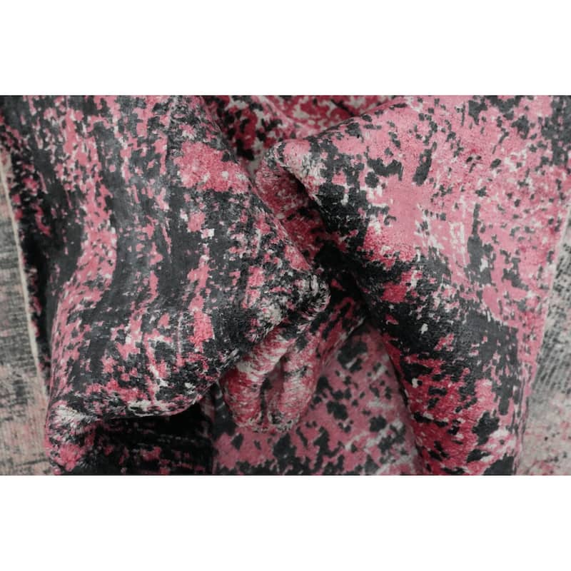 Hand Knotted Oriental Viscose Silk Carpet Modern Abstract Pink Abstract Area Rug - 9' 8'' X 8' 1''