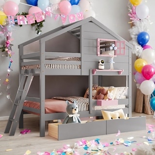 Twin Over Twin Bunk Bed With 2 Drawers,1 Storage Box,1 Shelf for Home