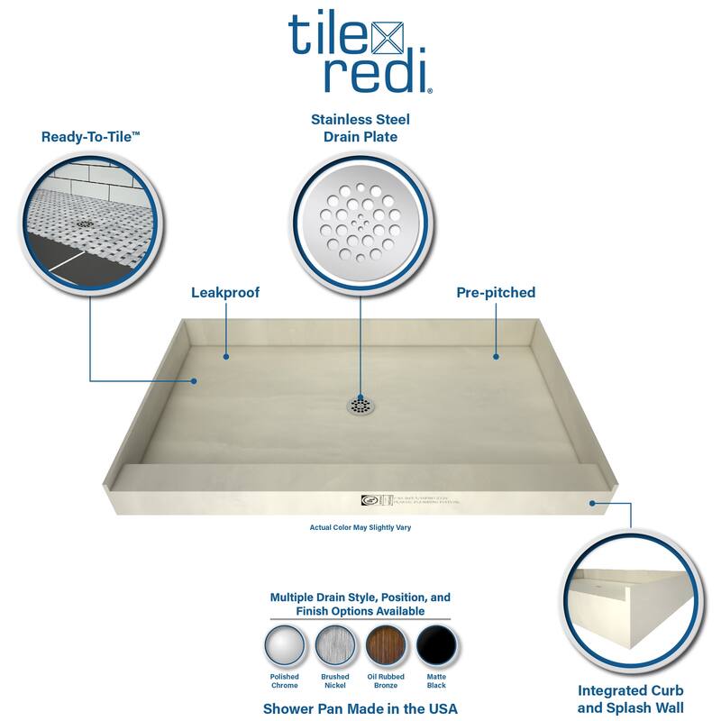 Tile Redi 3772C-PVC Redi Base 72" x 37" Rectangular Shower Base with