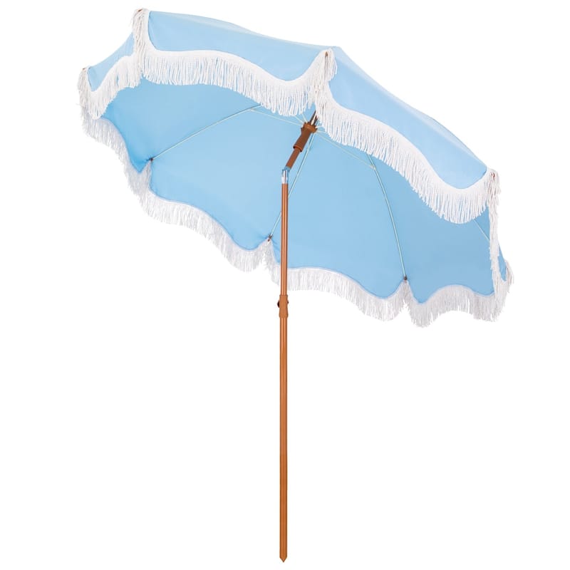 MAISON ARTS 7ft Patio Fringe Umbrella Outdor Tassel Beach Umbrella with Push Botton Tilt UPF50+