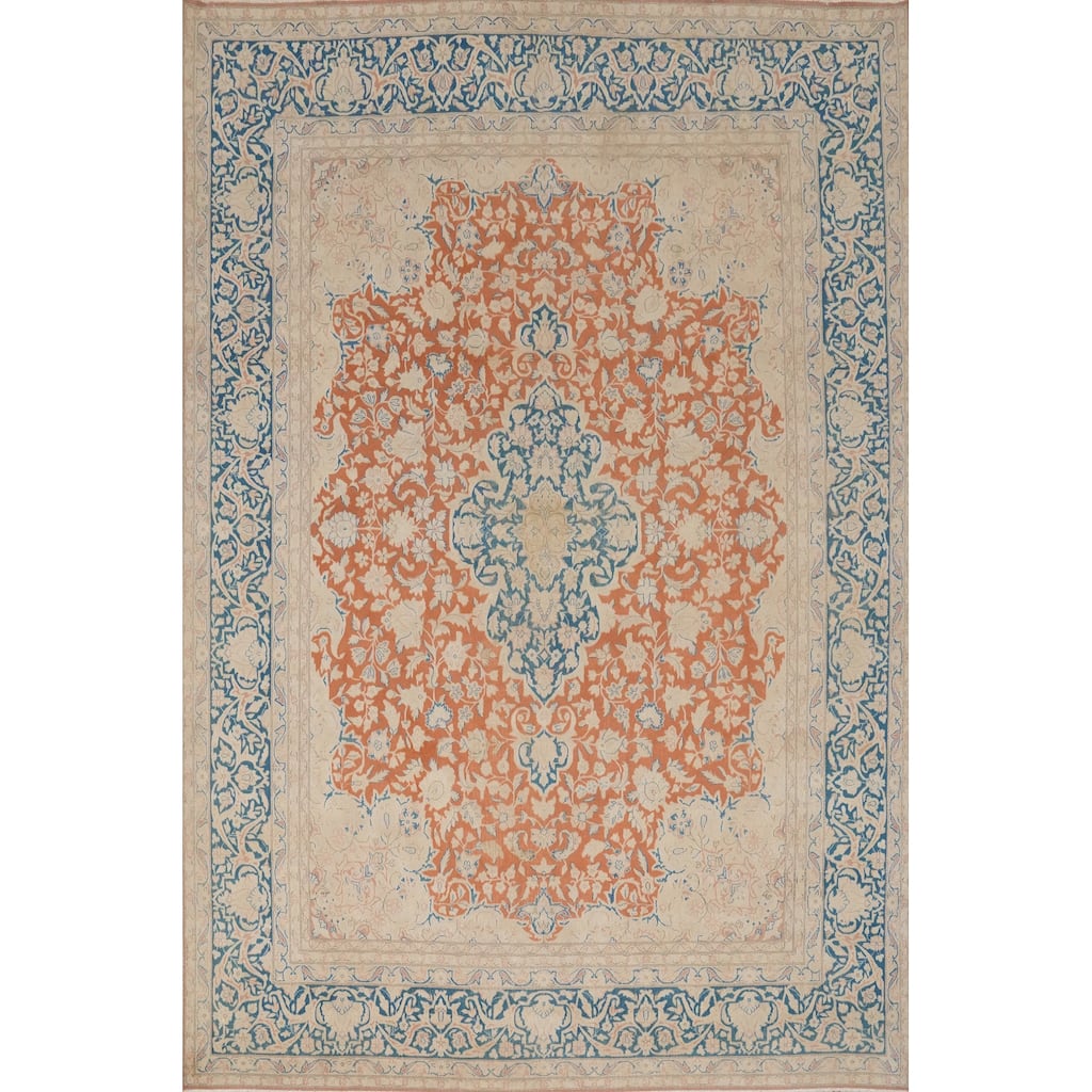 Hand Knotted Oriental 100% Wool Carpet Traditional Floral Oranges & Rust Kerman Area Rug - 13' 3'' X 10' 1''