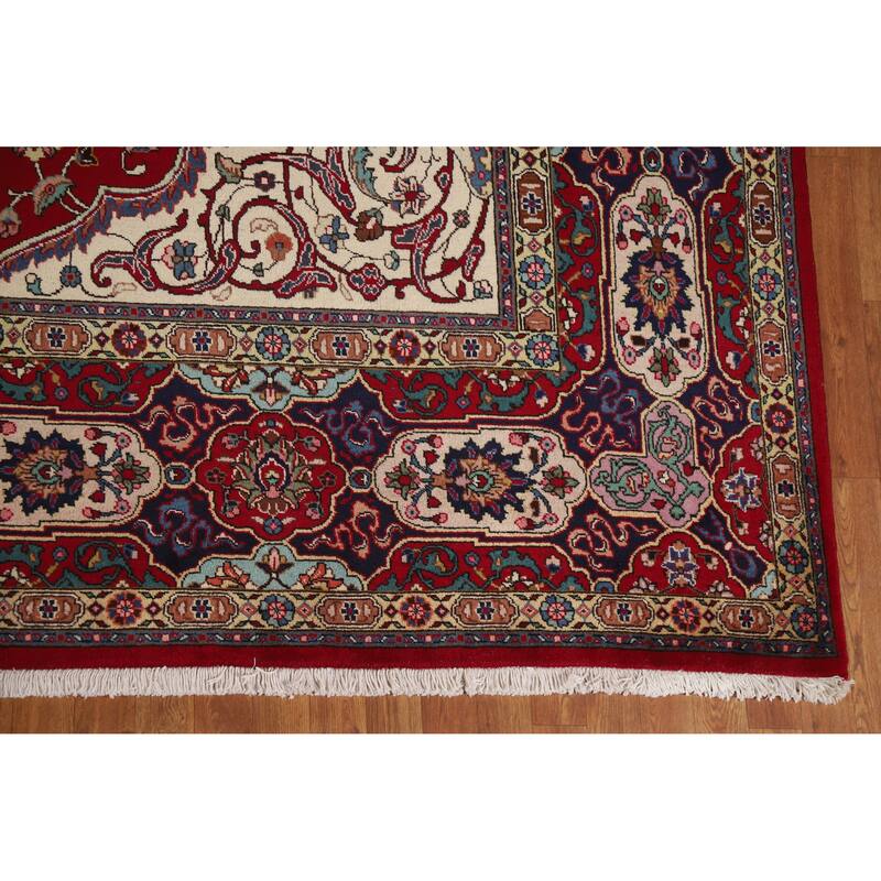 Hand Knotted Oriental 100% Wool Carpet Traditional Floral Red Tabriz Area Rug - 16' 10'' X 10' 0''