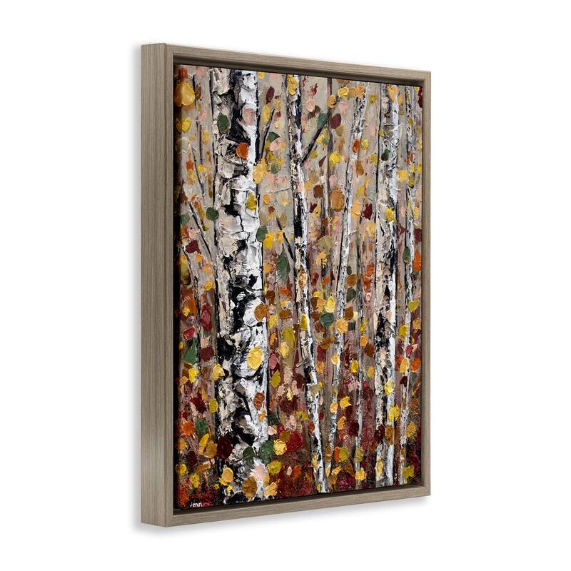 Stupell Autumn Birch Trees Abstract Leaves Framed Floater Canvas Wall Art by Jen Seeley